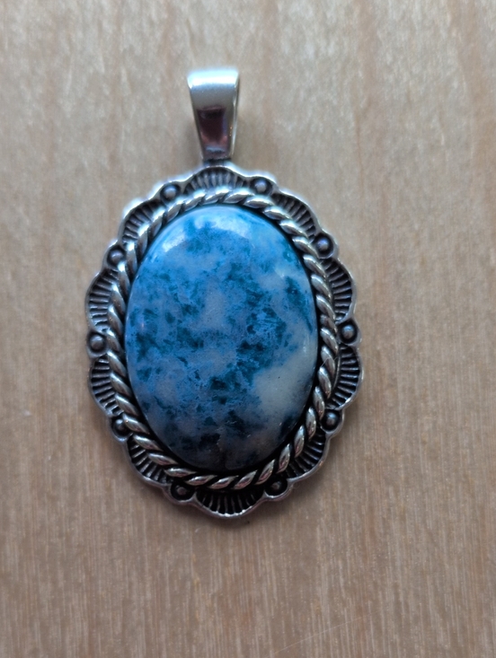 Carolyn Pollack Jewelry - Carolyn Pollack Sterling Silver Denim  Lapis Oval Pendant Necklace